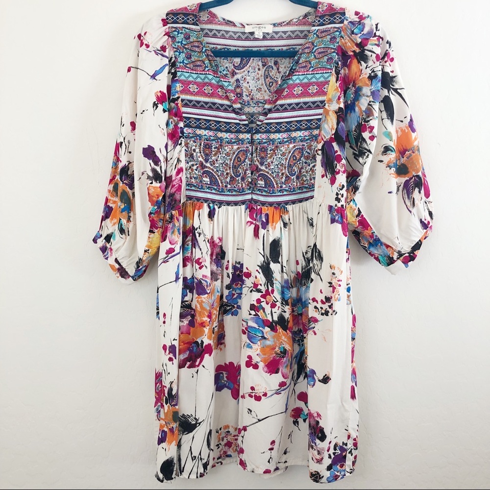 Umgee Bohemian Floral Print Babydoll Tunic Dress size Small - Picture 3 of 11